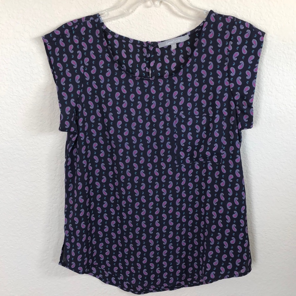 Navy Blouse with Pink Paisley - Small - Sweet Rain